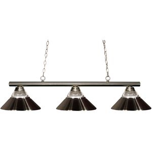 Sharp Shooter 3 Light 48 inch Brushed Nickel Billiard Ceiling Light in 9, Clear Ribbed and Brushed Nickel Glass and Steel