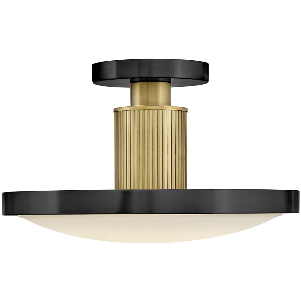 Kieran LED 14.25 inch Black and Lacquered Brass Semi-flush Mount Ceiling Light in Black with Lacquered Brass