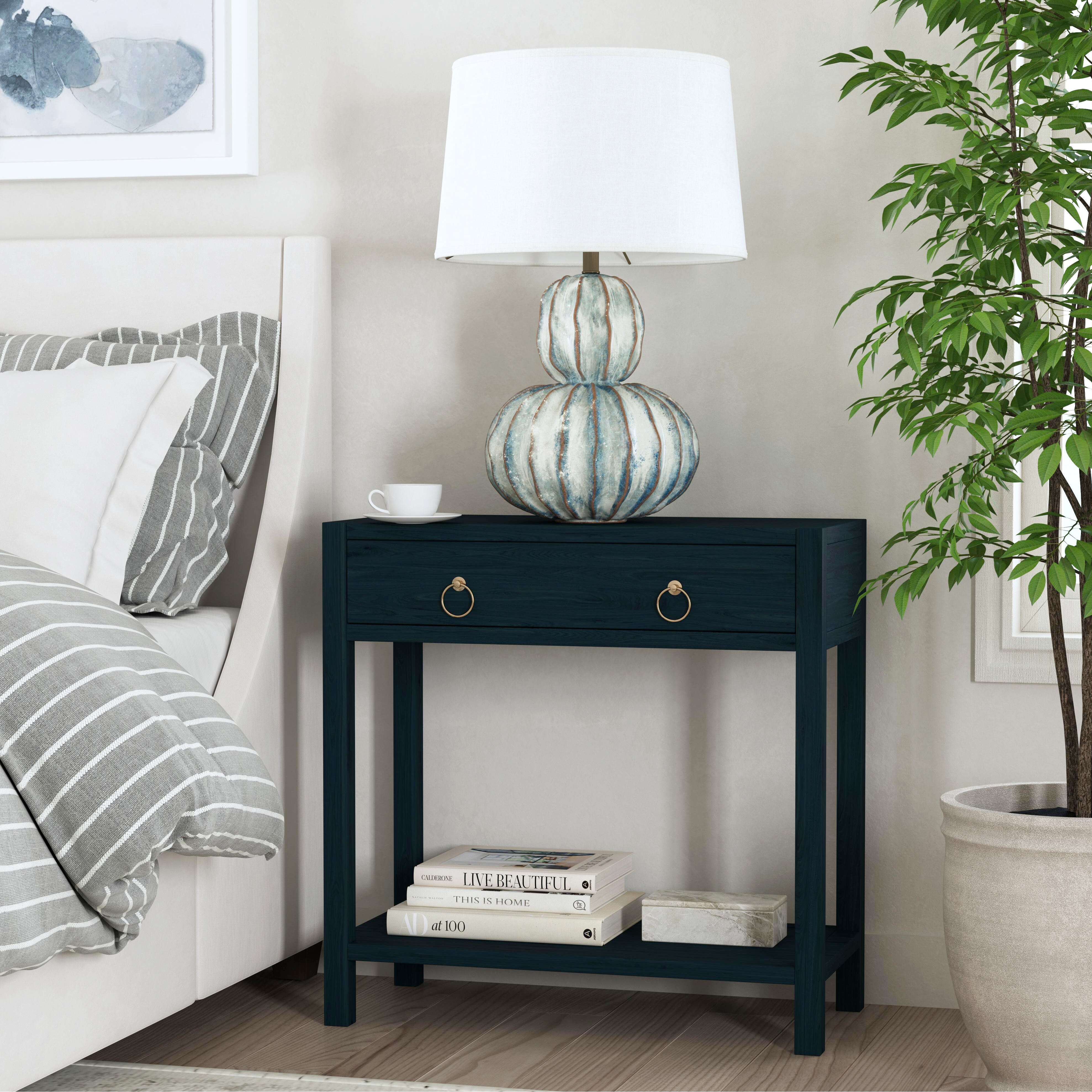 Lark 30" Wood 1-Drawer Nightstand in Navy Blue