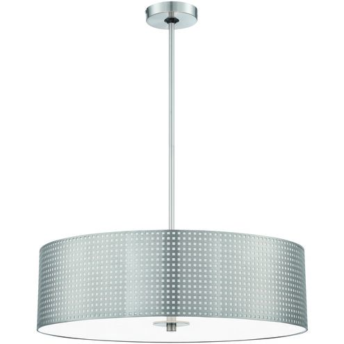 Grid 4 Light 24 inch Brushed Nickel Pendant Ceiling Light, Drum