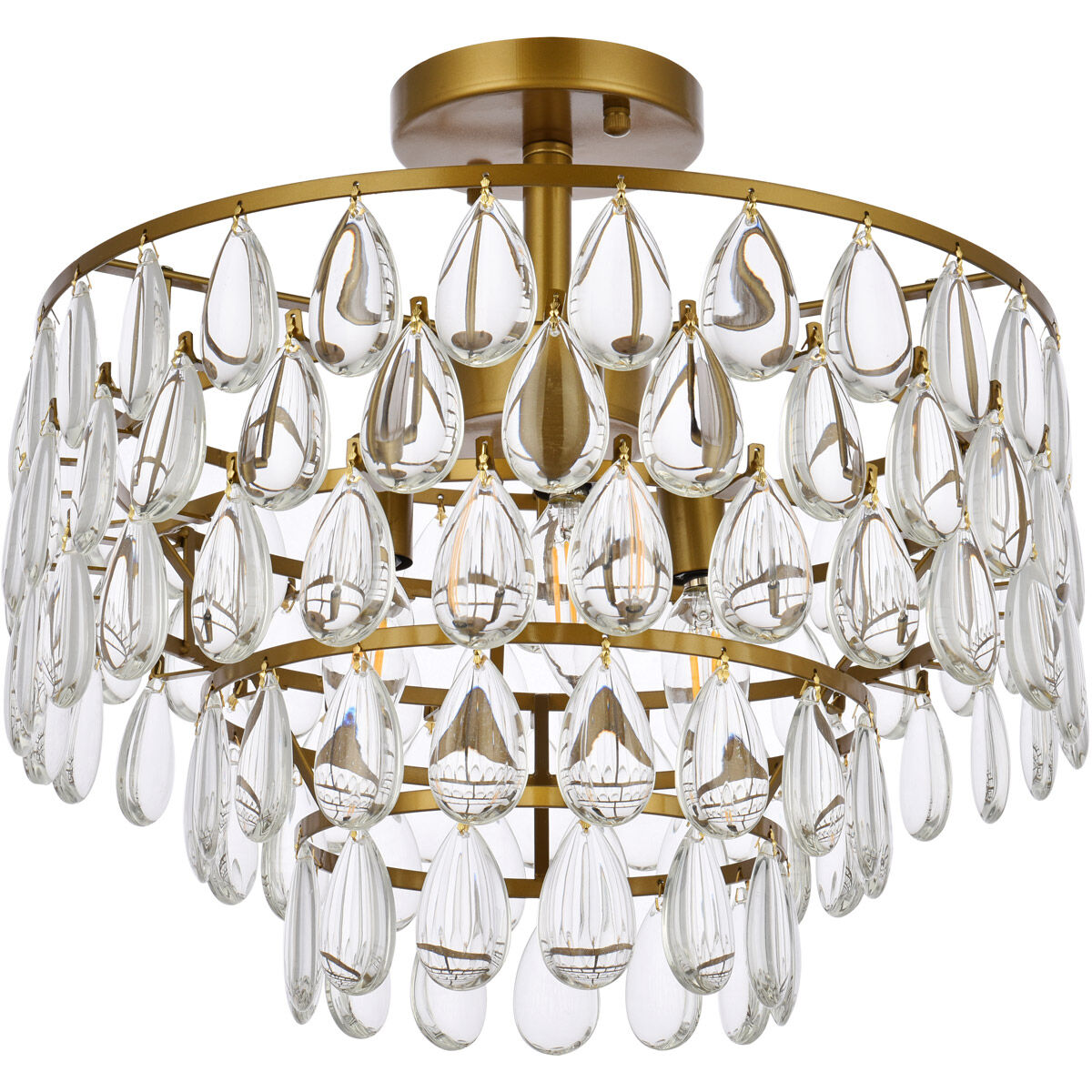 Mila 3 Light 16 inch Brass Flush Mount Ceiling Light