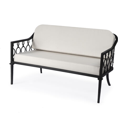 Southport Iron Upholstered Outdoor Loveseat in Black