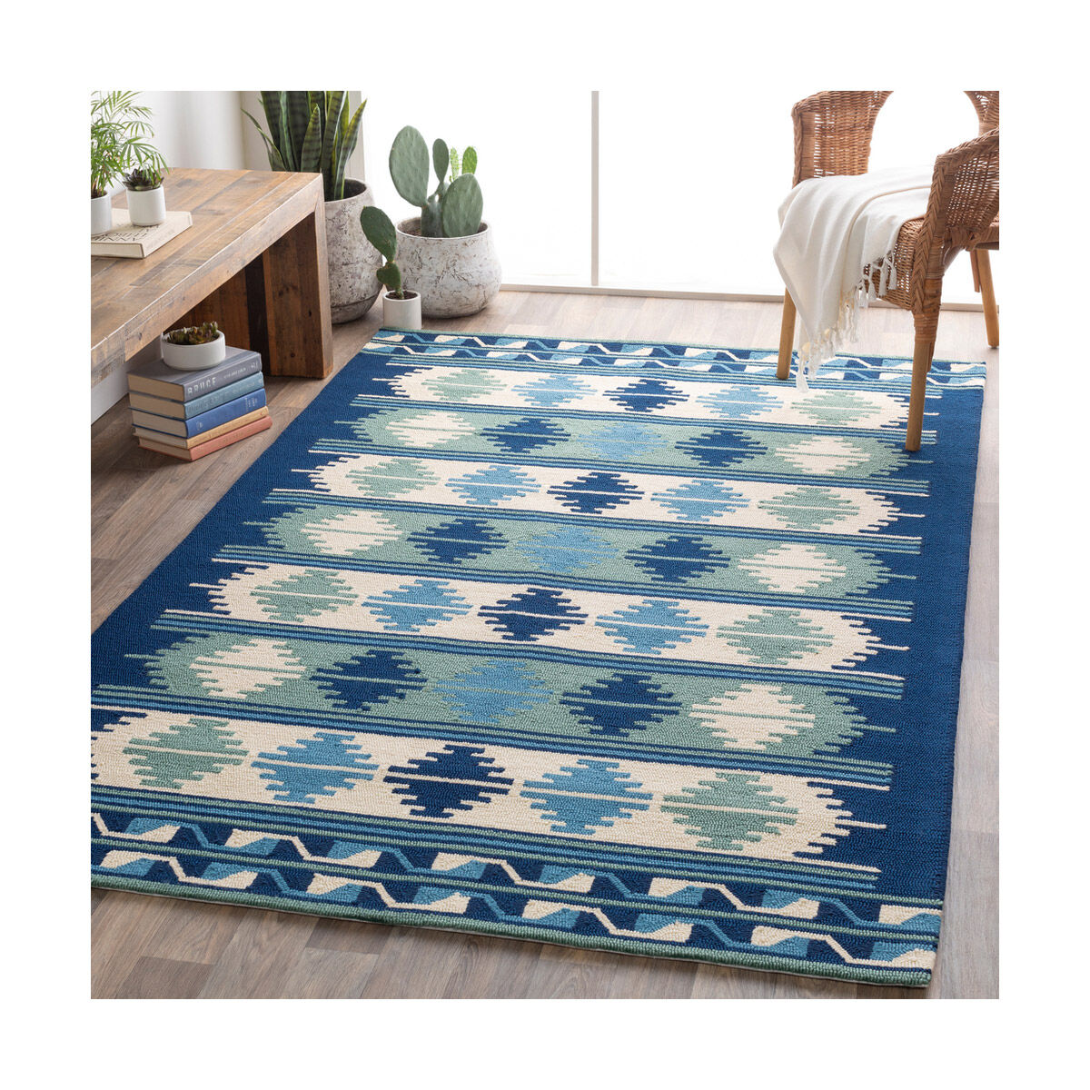 Rain 96 X 96 inch Navy/Blue/Seafoam/Cream Handmade Rug, Round