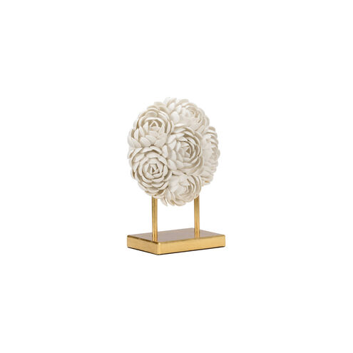 Claire Bell Matte White/Antique Gold Leaf Rococo Flower on Stand Accent, Small