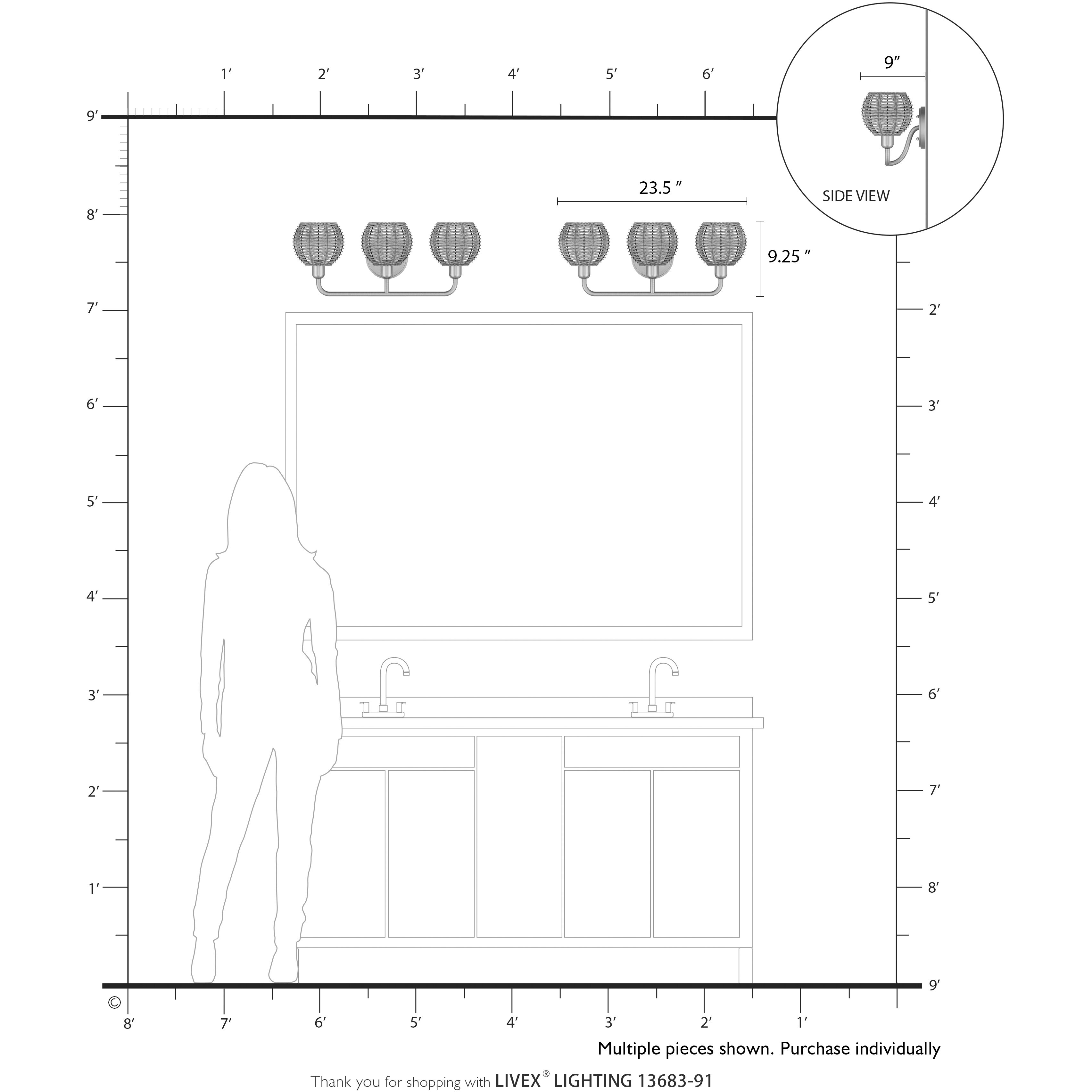 Summervine 3 Light 23.5 inch Brushed Nickel Vanity Wall Sconce Wall Light