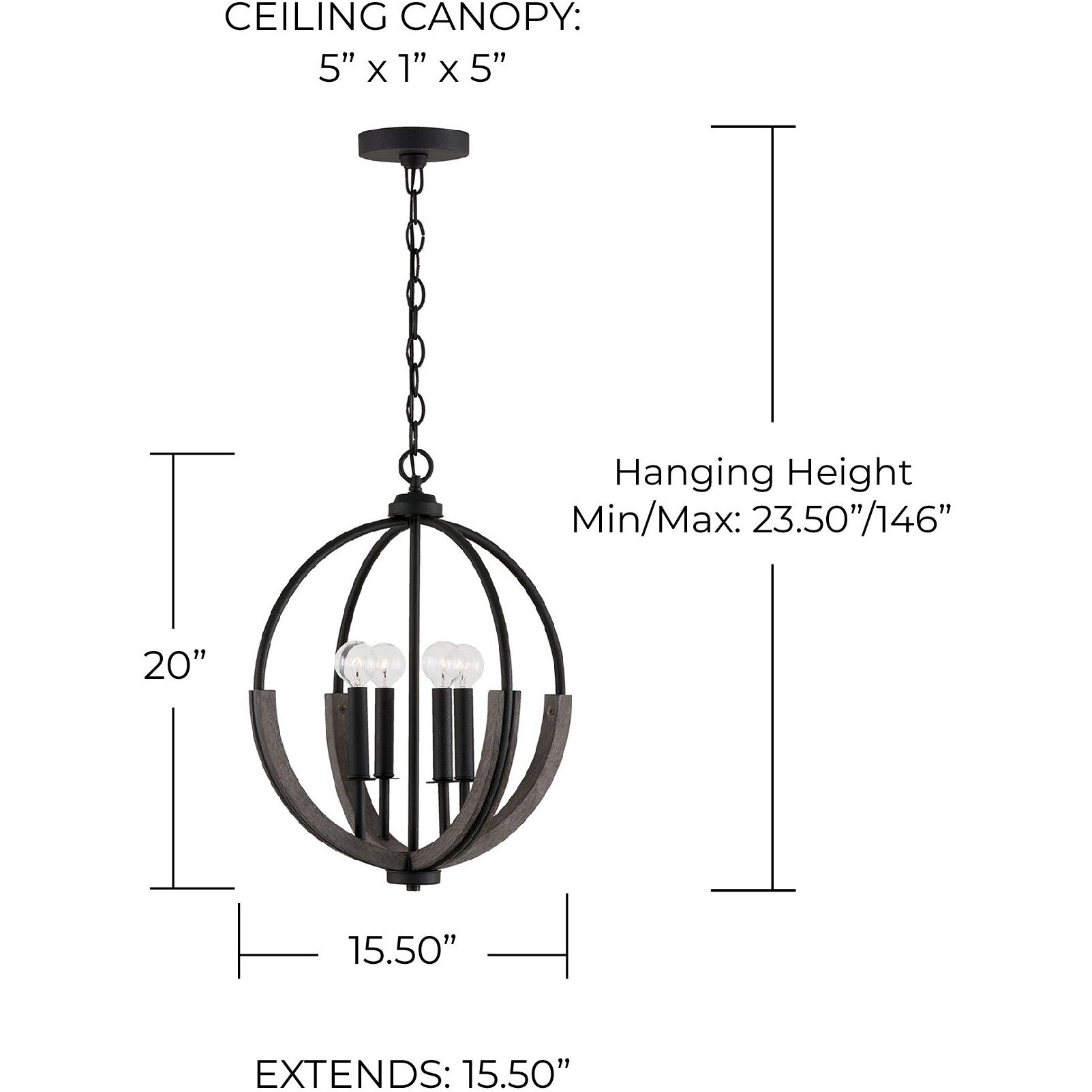 Clive 4 Light 15.5 inch Carbon Grey and Black Iron Pendant Ceiling Light