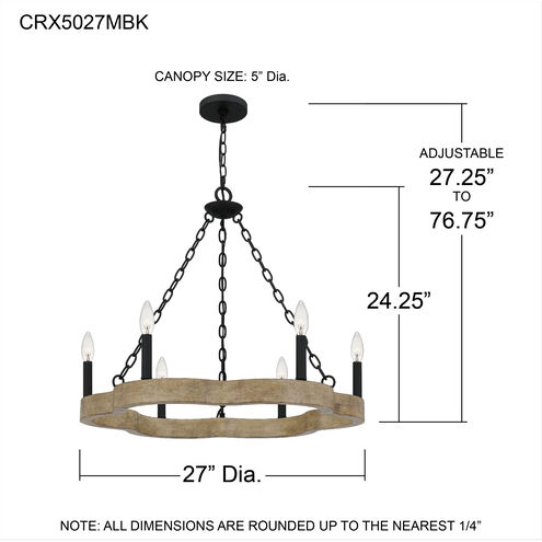 Croix 6 Light 27 inch Matte Black Chandelier Ceiling Light