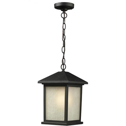 Holbrook 1 Light 8 inch Black Outdoor Chain Mount Ceiling Fixture in White Seedy Glass