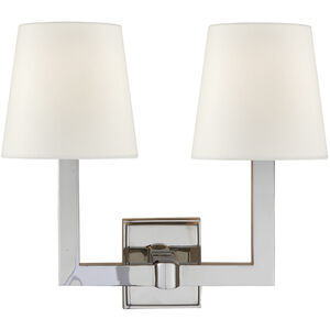Chapman & Myers Square Tube 2 Light 15 inch Polished Nickel Double Sconce Wall Light in Linen 1