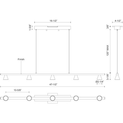 Dune Linear Pendant Ceiling Light in Brushed Nickel