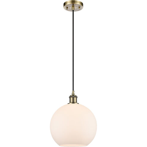 Ballston Large Athens LED 10 inch Antique Brass Mini Pendant Ceiling Light in Matte White Glass, Black Textured, Ballston