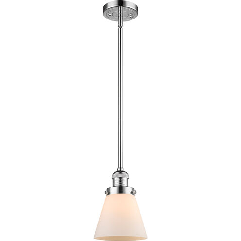 Franklin Restoration Small Cone LED 6 inch Polished Chrome Mini Pendant Ceiling Light in Matte White Glass, Franklin Restoration