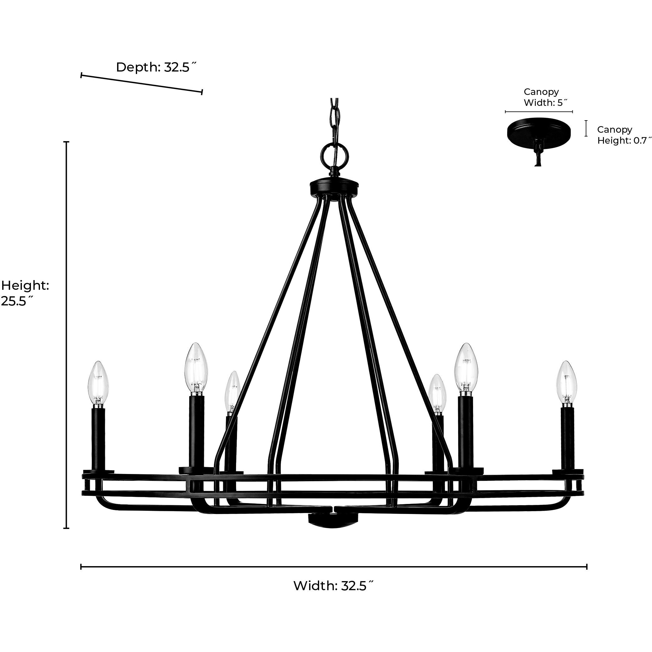 Jody 6 Light 32.5 inch Matte Black Chandelier Ceiling Light