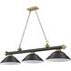 Cordon 3 Light 58 inch Matte Black and Rubbed Brass Billiard Ceiling Light in Matte Black Steel