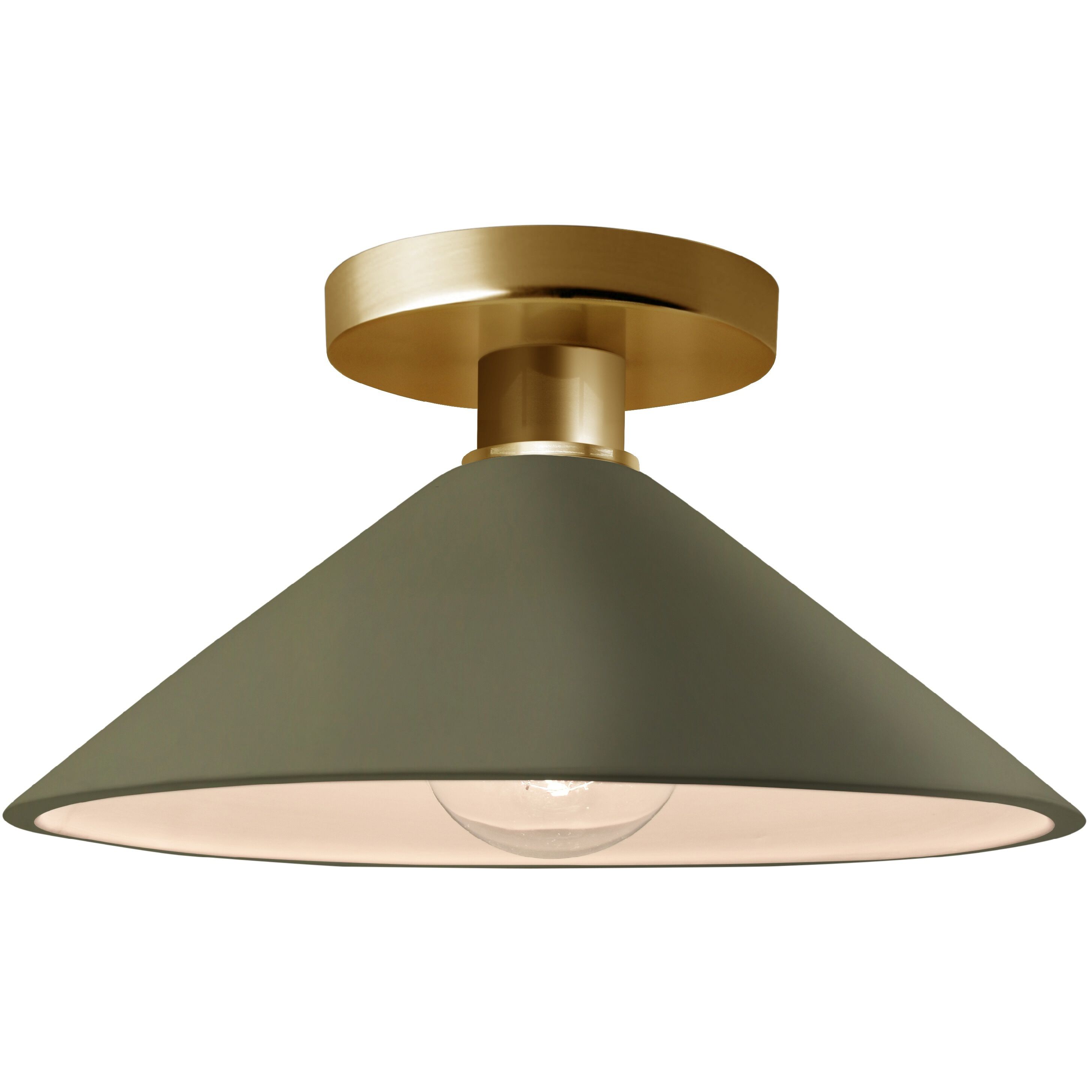 Radiance 1 Light 11.75 inch Matte Green and Polished Brass Semi Flush Ceiling Light