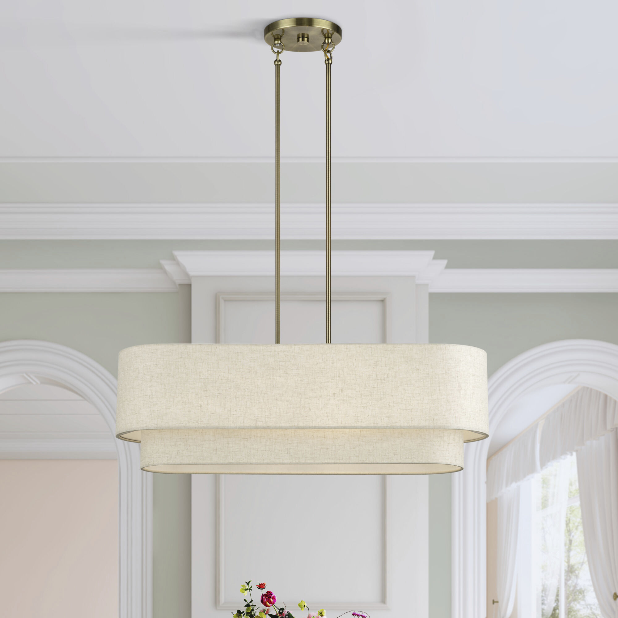 Manorwood 4 Light 36 inch Antique Brass Linear Chandelier Ceiling Light, Large