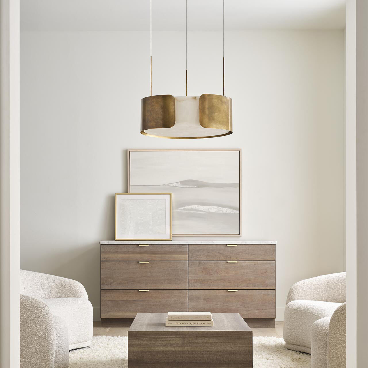 Anne-Marie Barton Armise LED 27.5 inch Mottled Brass Drum Chandelier Ceiling Light