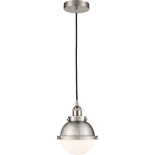 Edison Hampden LED 7.25 inch Brushed Satin Nickel Mini Pendant Ceiling Light in Matte White Glass