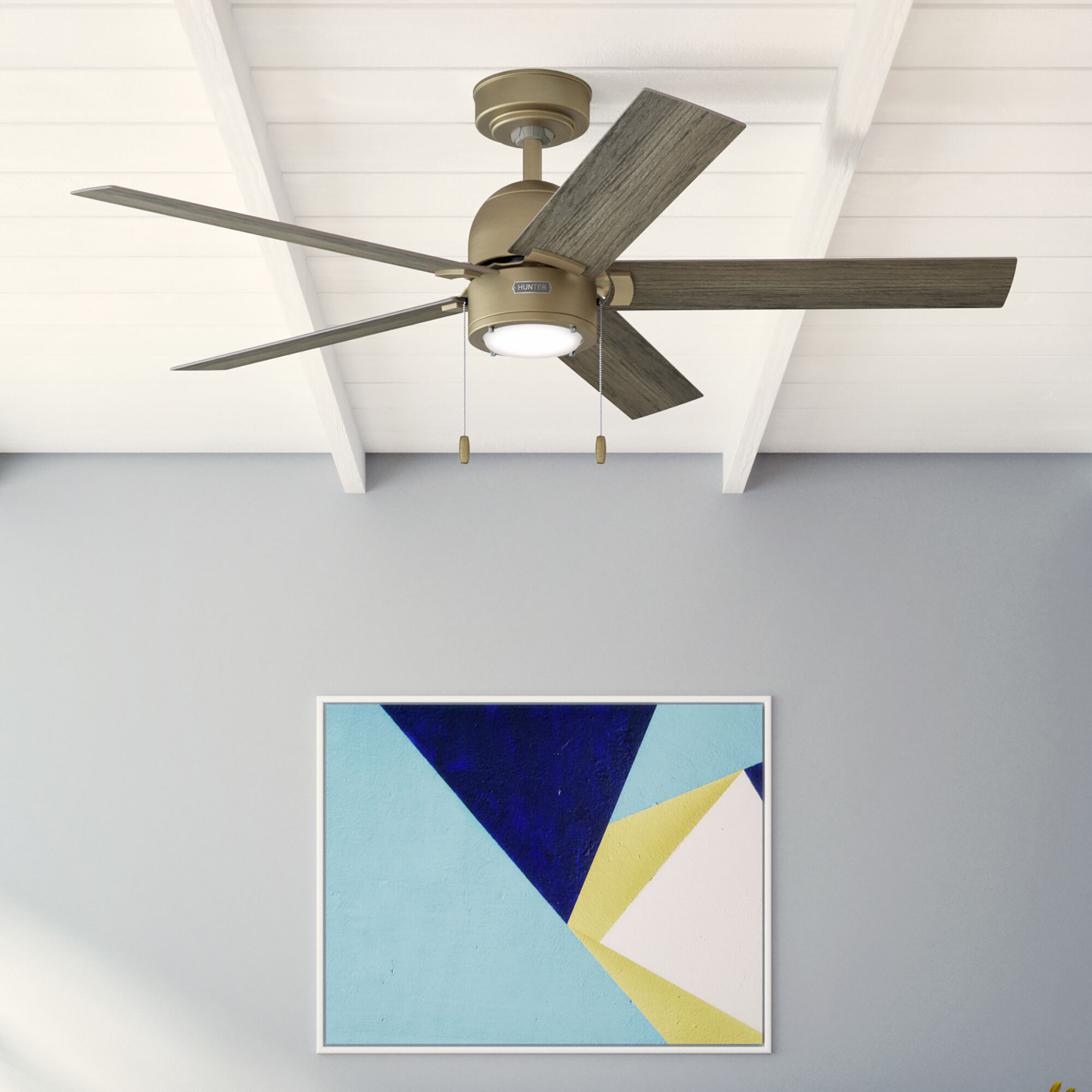 Erling 52 inch Burnished Brass with Warm Grey Oak Blades Ceiling Fan