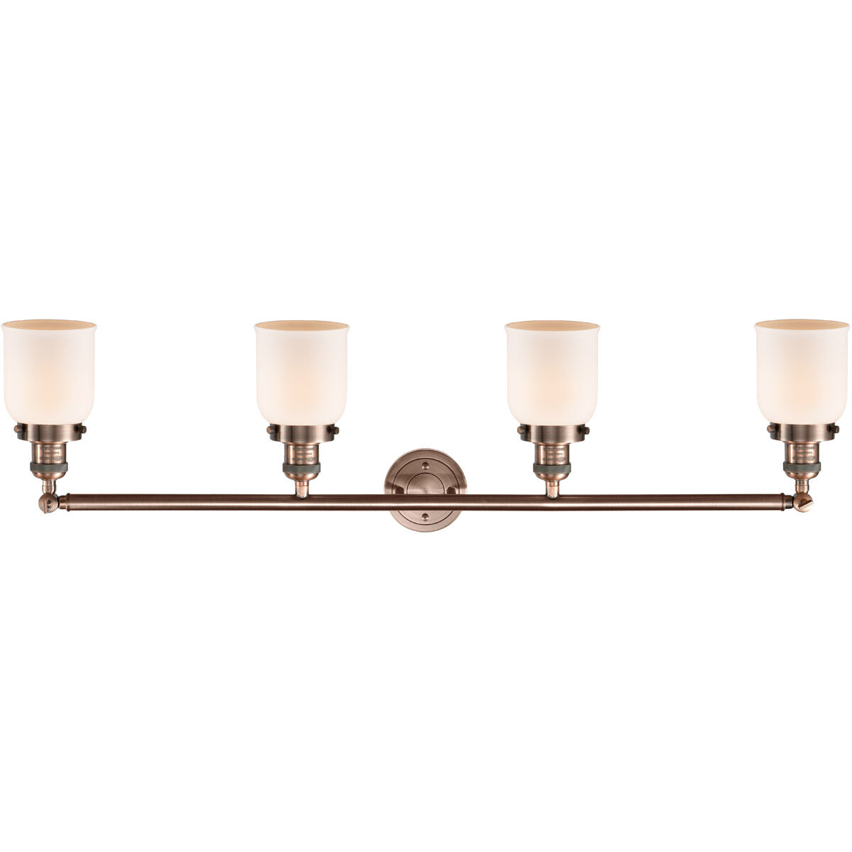 Franklin Restoration Small Bell LED 42 inch Antique Copper Bath Vanity Light Wall Light in Matte White Glass, Franklin Restoration