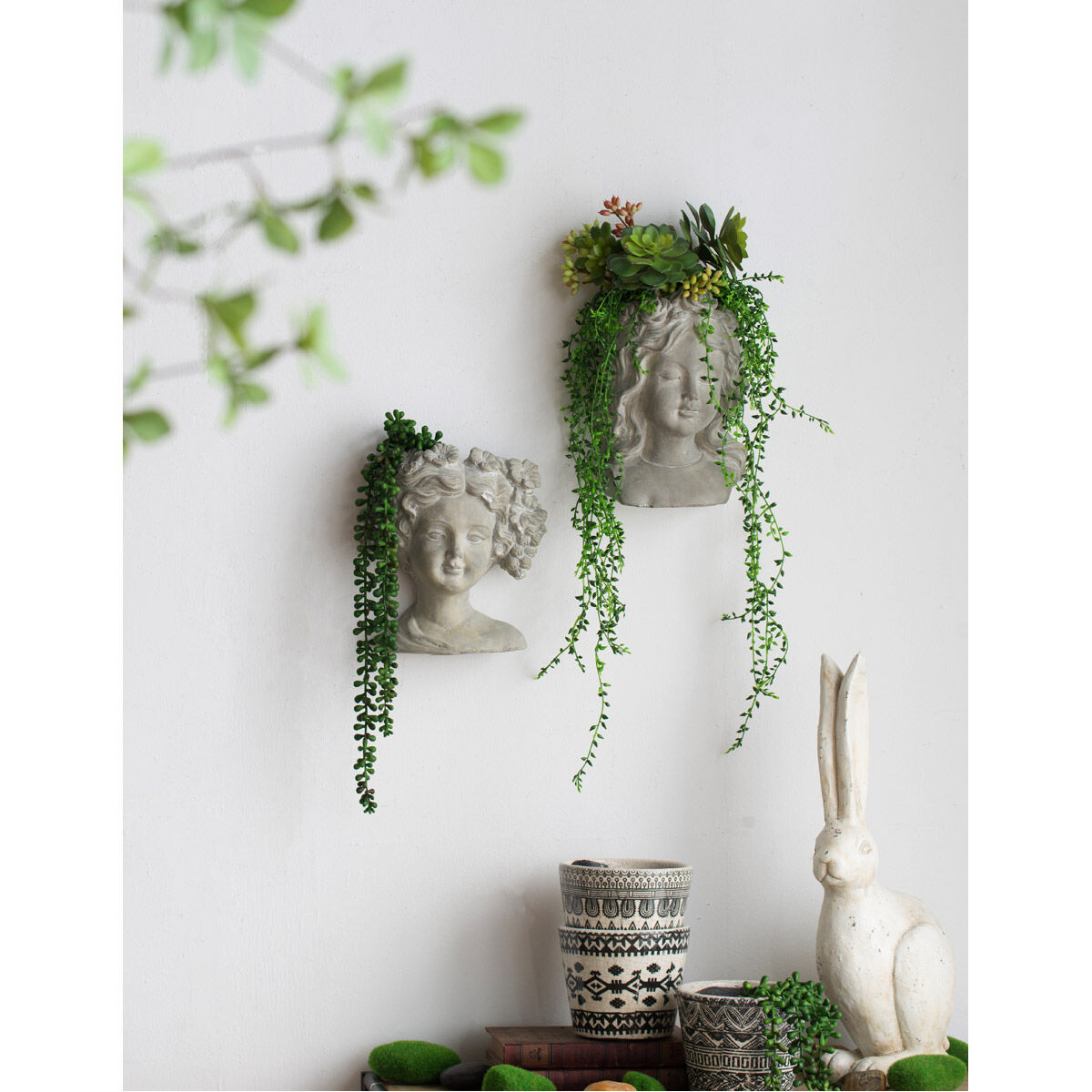 Garden Whitewash Stone Wall Planter