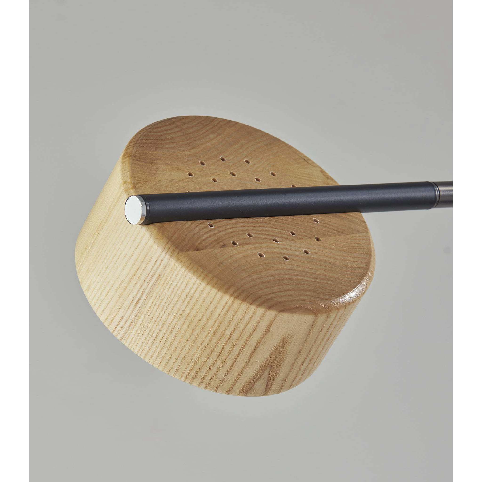 Roman 55 inch 10.00 watt Black / Natural Wood Floor Lamp Portable Light