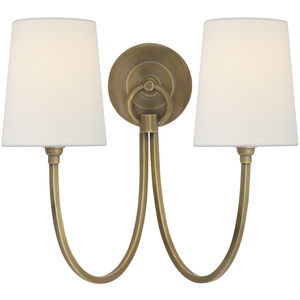 Thomas O'Brien Reed 2 Light 15 inch Hand-Rubbed Antique Brass Double Sconce Wall Light in Linen