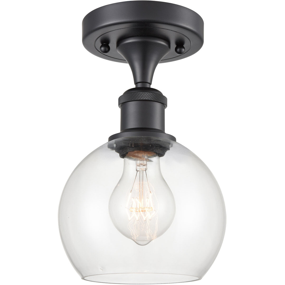 Ballston Athens LED 6 inch Matte Black Semi-Flush Mount Ceiling Light in Clear Glass
