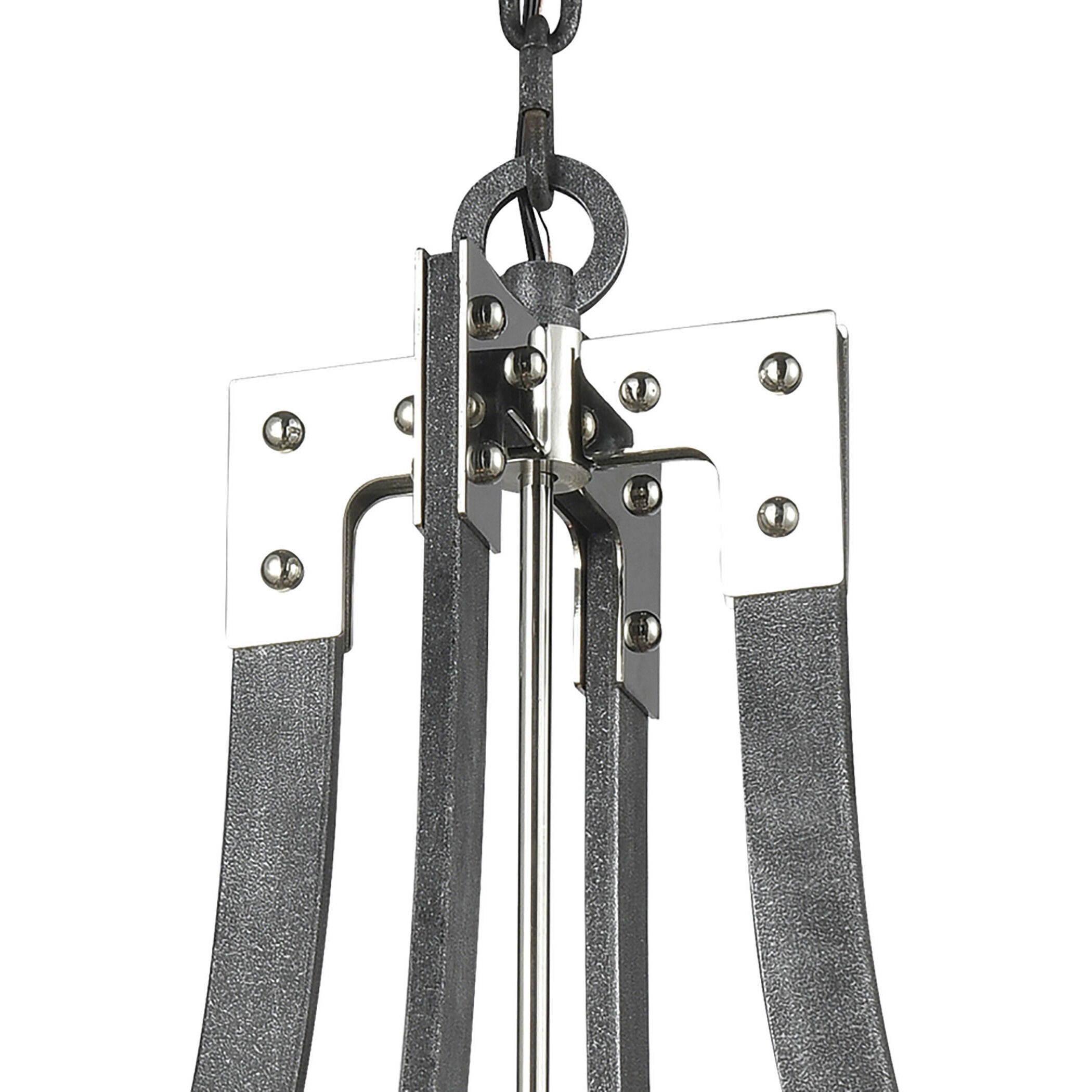 Riveted Plate 8 Light 28 inch Silverdust Iron with Polished Nickel Chandelier Ceiling Light