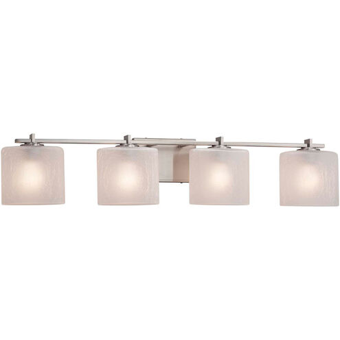Fusion 4 Light 34 inch Brushed Nickel Bath Bar Wall Light in Oval, Incandescent, Frosted Crackle Fusion