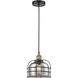 Bell Cage 1 Light 9 inch Black Antique Brass Mini Pendant Ceiling Light in Light Smoke Glass