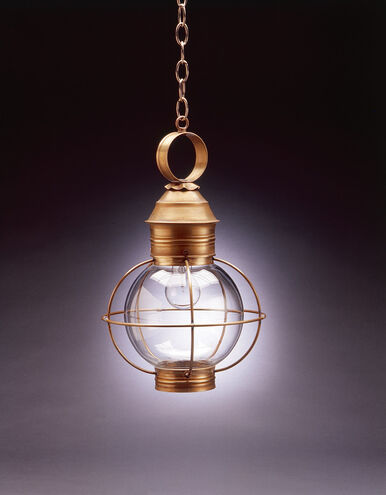 Round Onion 1 Light 11.5 inch Antique Brass Outdoor Ceiling Light in Clear Seedy Glass