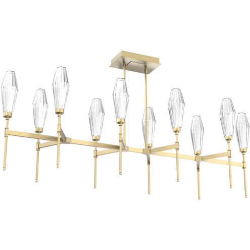 Aalto LED Gilded Brass Linear Pendant Ceiling Light in Optic Rib Clear, 2700K LED