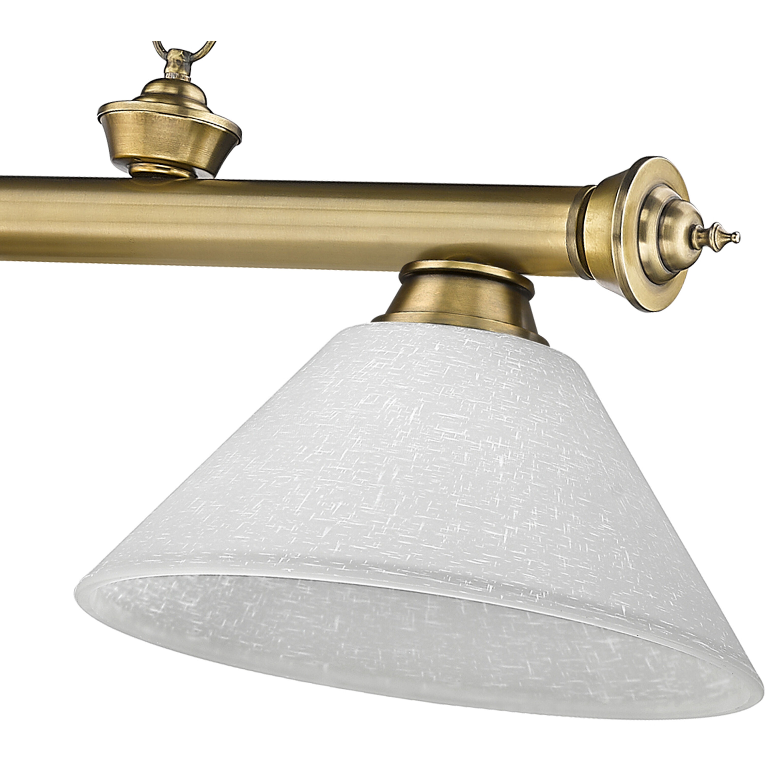 Cordon 3 Light 57.25 inch Rubbed Brass Billiard Ceiling Light in White Linen Glass