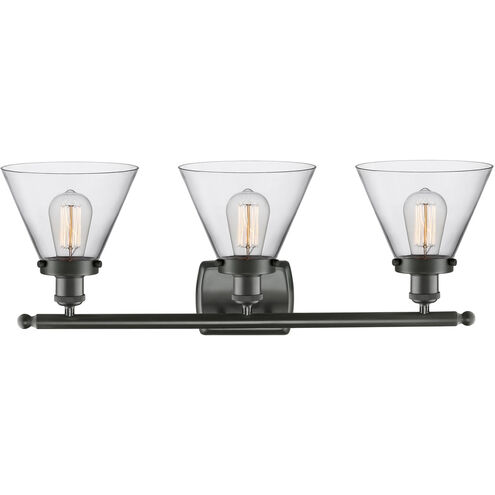Ballston Large Cone 3 Light 26 inch Oil Rubbed Bronze Bath Vanity Light Wall Light in Clear Glass, Ballston