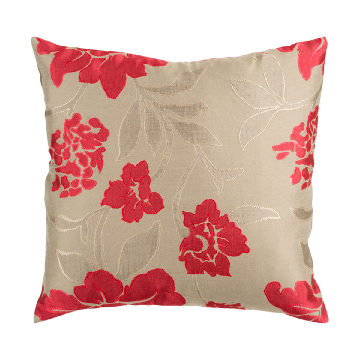 Blossom 18 X 18 inch Camel and Bright Red Throw Pillow
