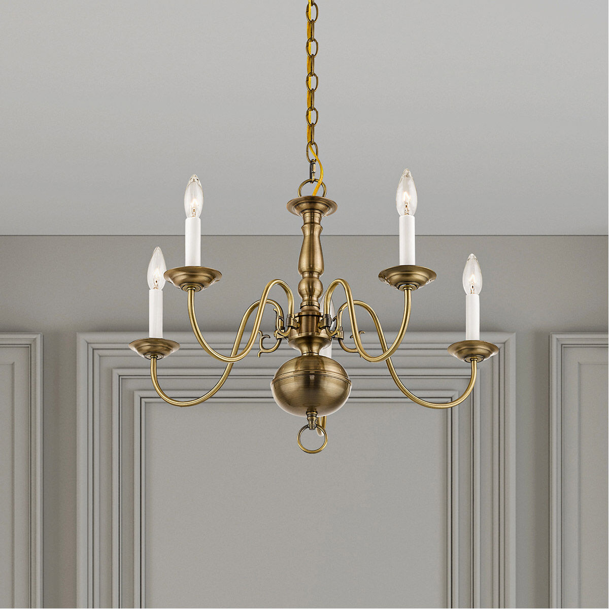 Livex Lighting Williamsburgh 5 Light Antique Brass Chandelier