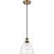 Ballston Dome LED 7.5 inch Brushed Brass Mini Pendant Ceiling Light in Clear Glass, Black Textured