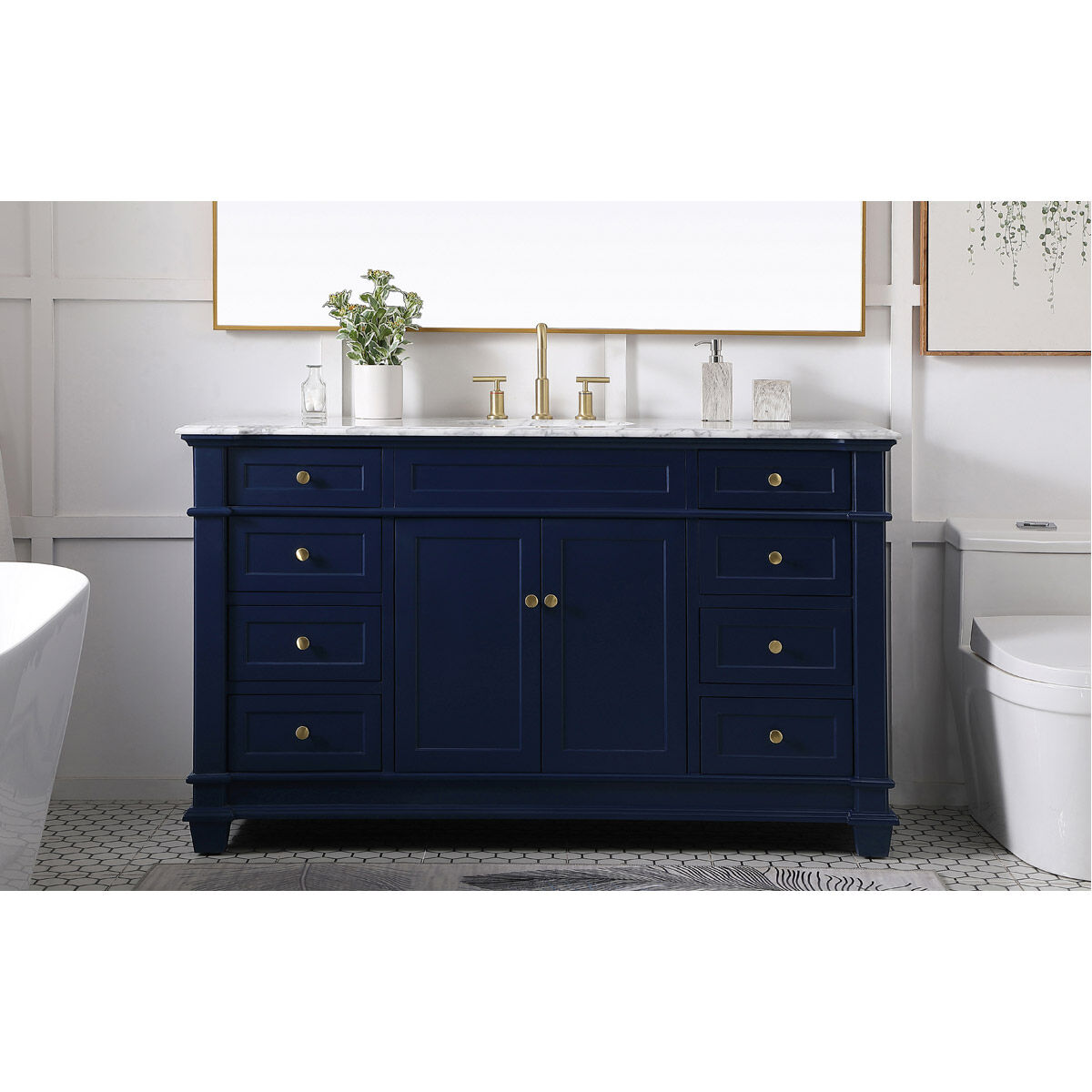 Wesley 60 X 21.5 X 35 inch Blue Vanity Sink Set