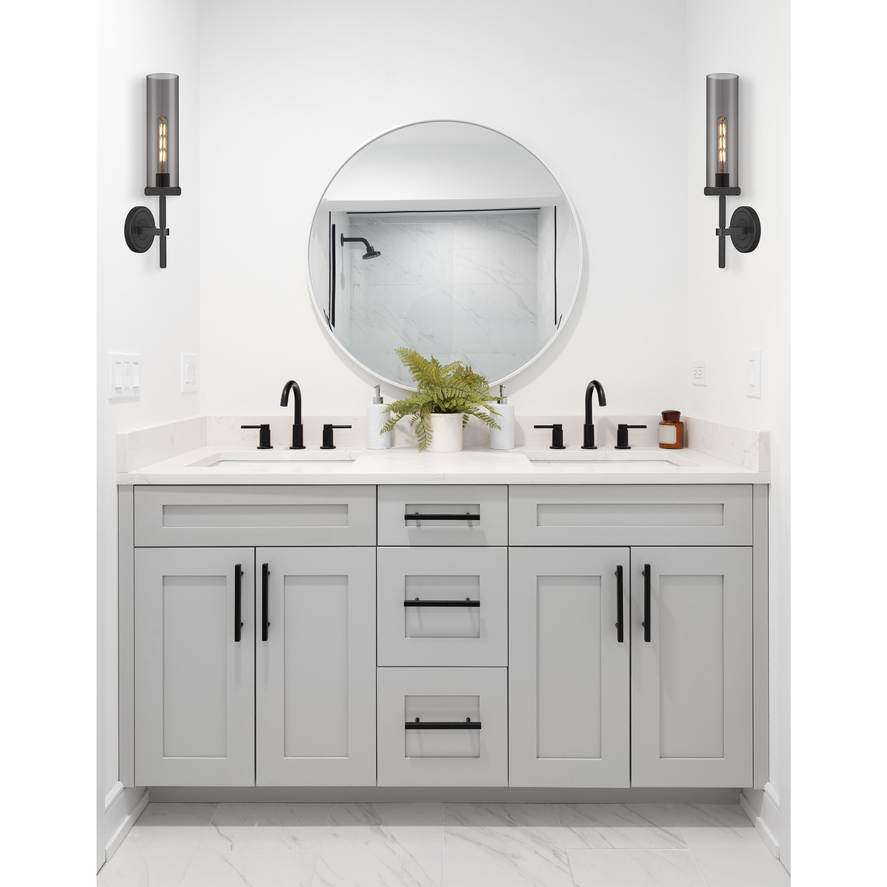 Lincoln Sconce Wall Light in Matte Black, Light Smoke Glass