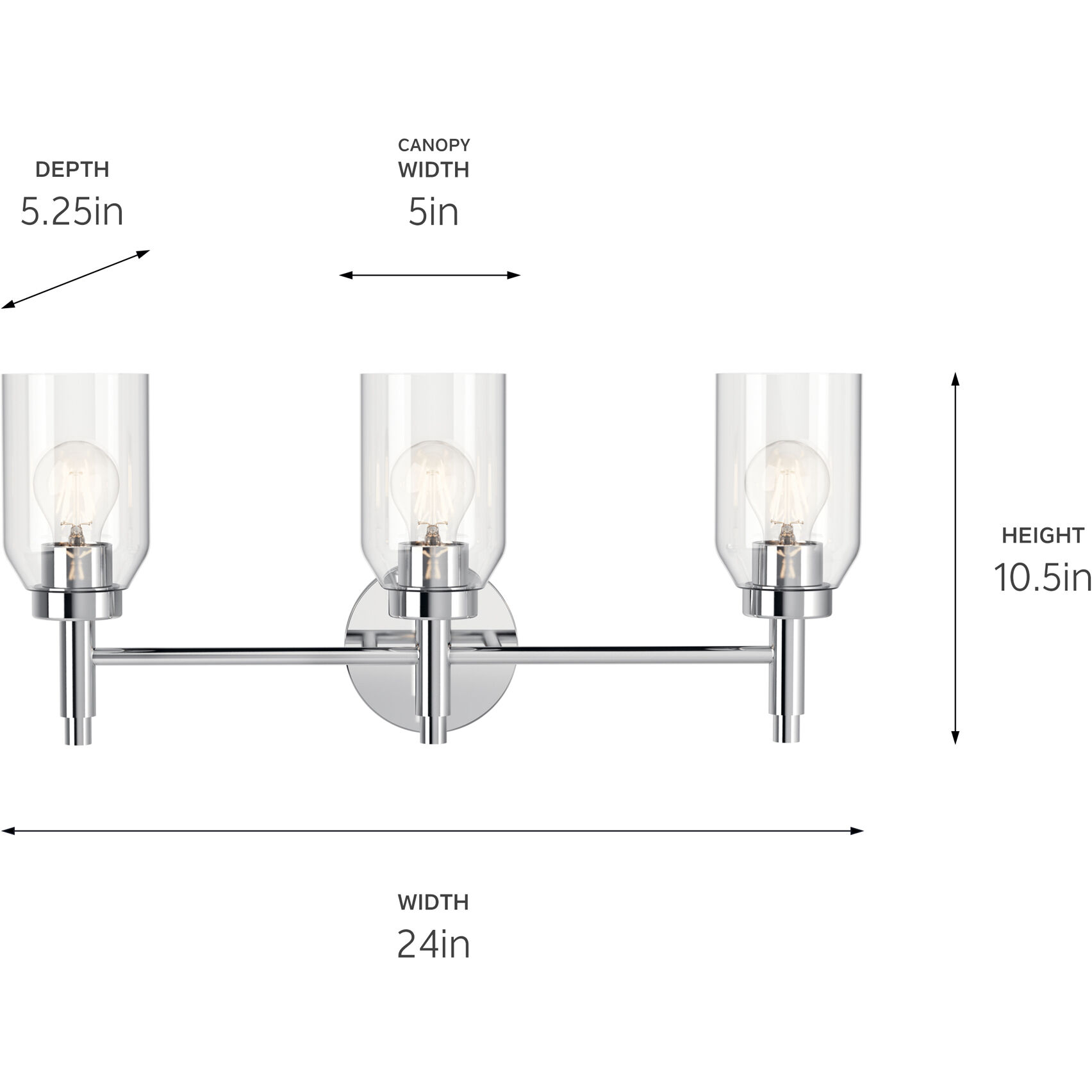 Madden 3 Light 24 inch Chrome Wall Mount Bath Wall Light, 3 Arm