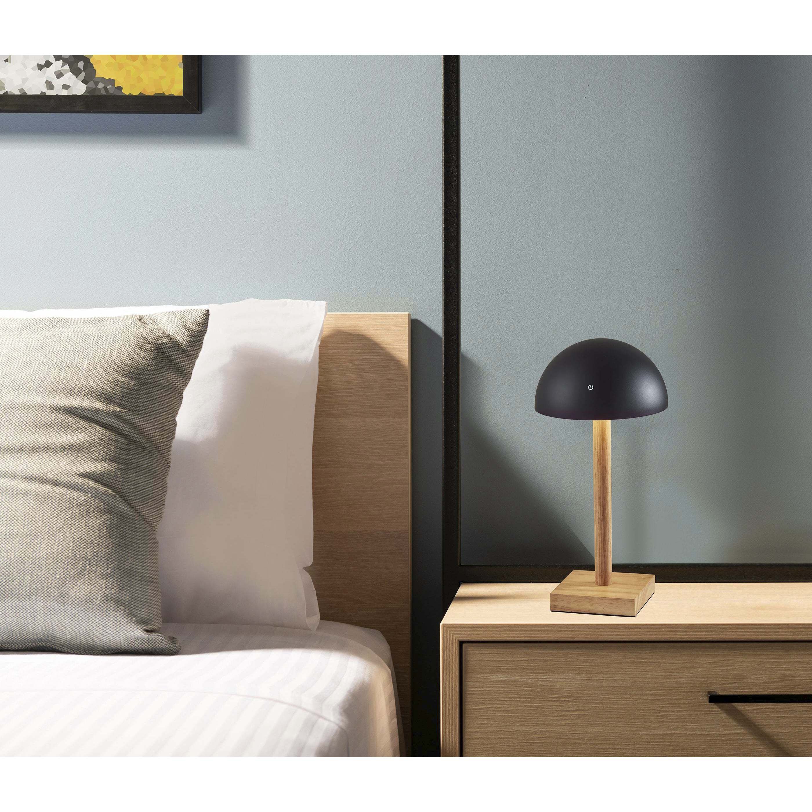 Nash 12 inch 1.50 watt Black and Natural Wood Cordless Table Lamp Portable Light