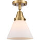 Franklin Restoration Large Cone 1 Light 8 inch Brushed Brass Flush Mount Ceiling Light in Matte White Glass