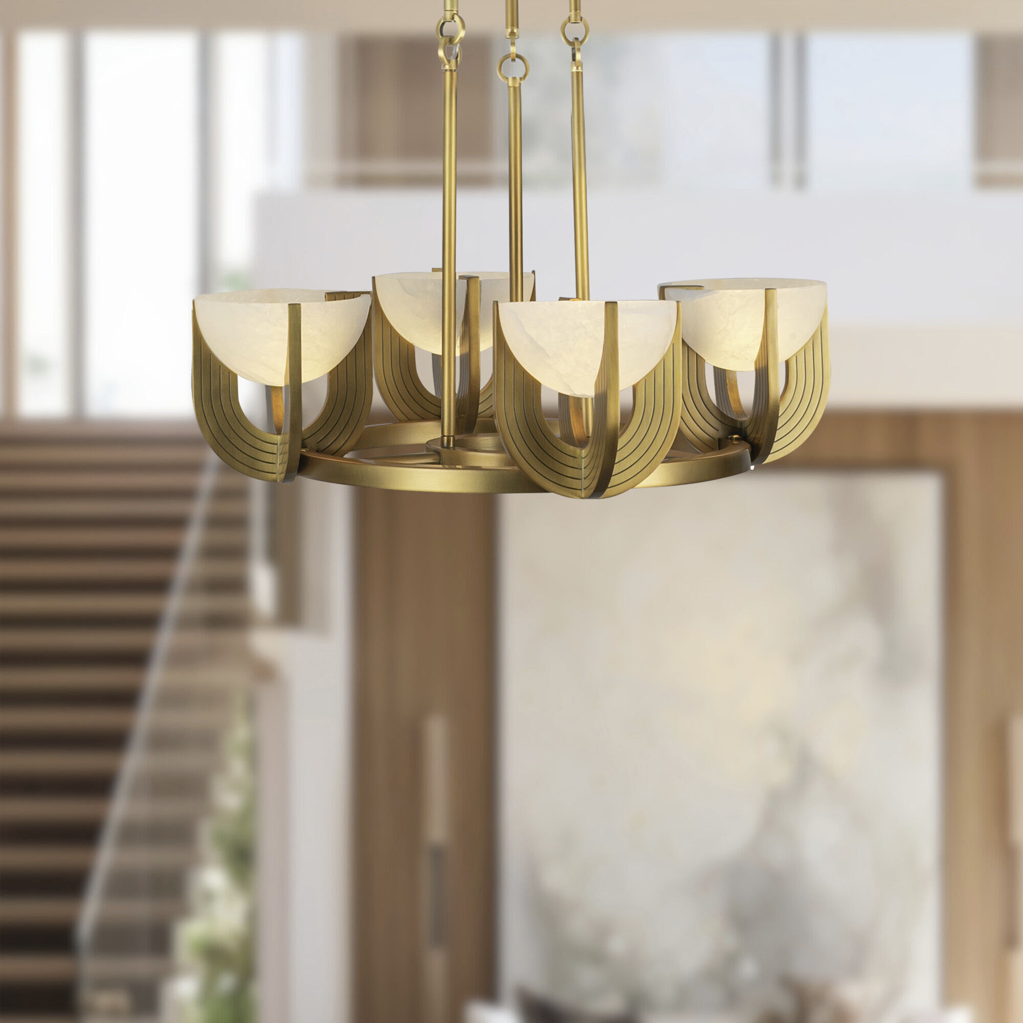 Colette LED 22.88 inch Vintage Brass/Alabaster Chandelier Ceiling Light