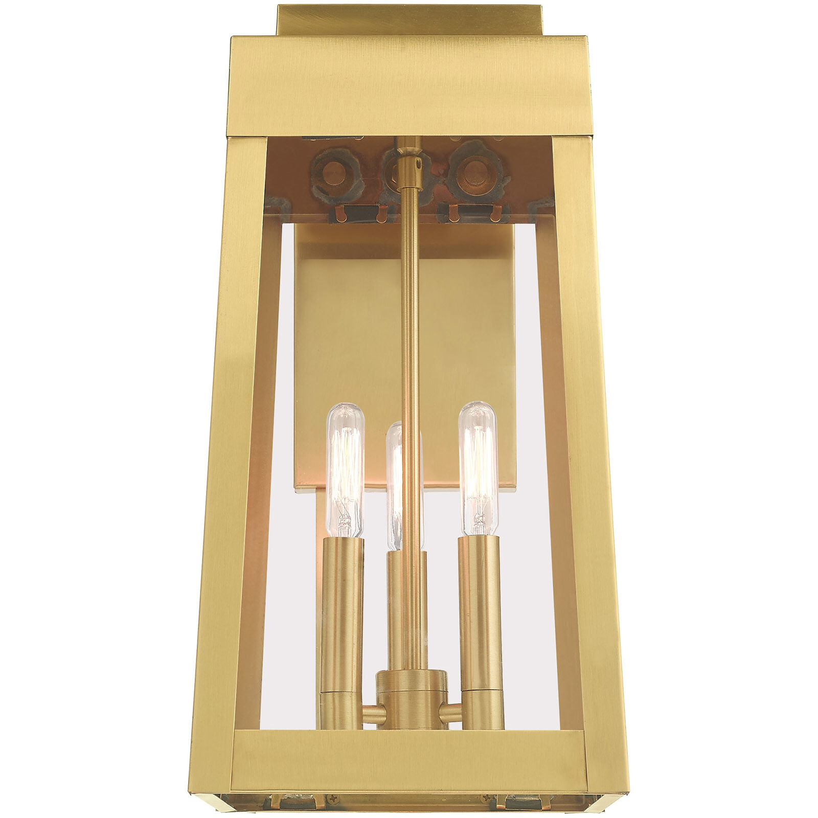 Oslo 3 Light 16 inch Satin Brass Outdoor Wall Lantern