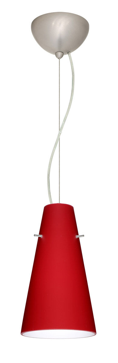Cierro LED Satin Nickel Pendant Ceiling Light in Ruby Matte Glass
