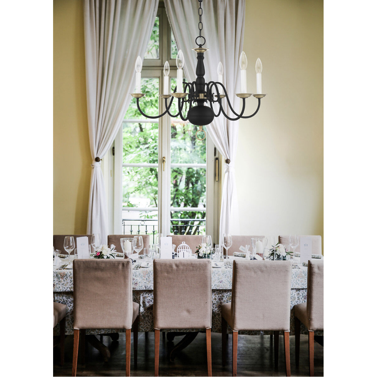 Williamsburg 6 Light 24 inch Black with Antique Brass Accents Chandelier Ceiling Light