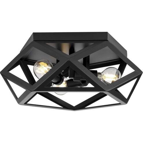 Saucedo 3 Light 14.62 inch Matte Black Flush Mount Ceiling Light, Design Series