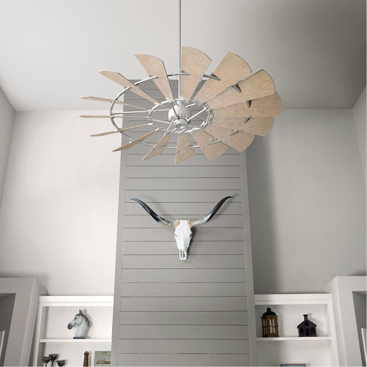Windmill 72 inch Galvanized with Weathered Oak Blades Indoor Ceiling Fan