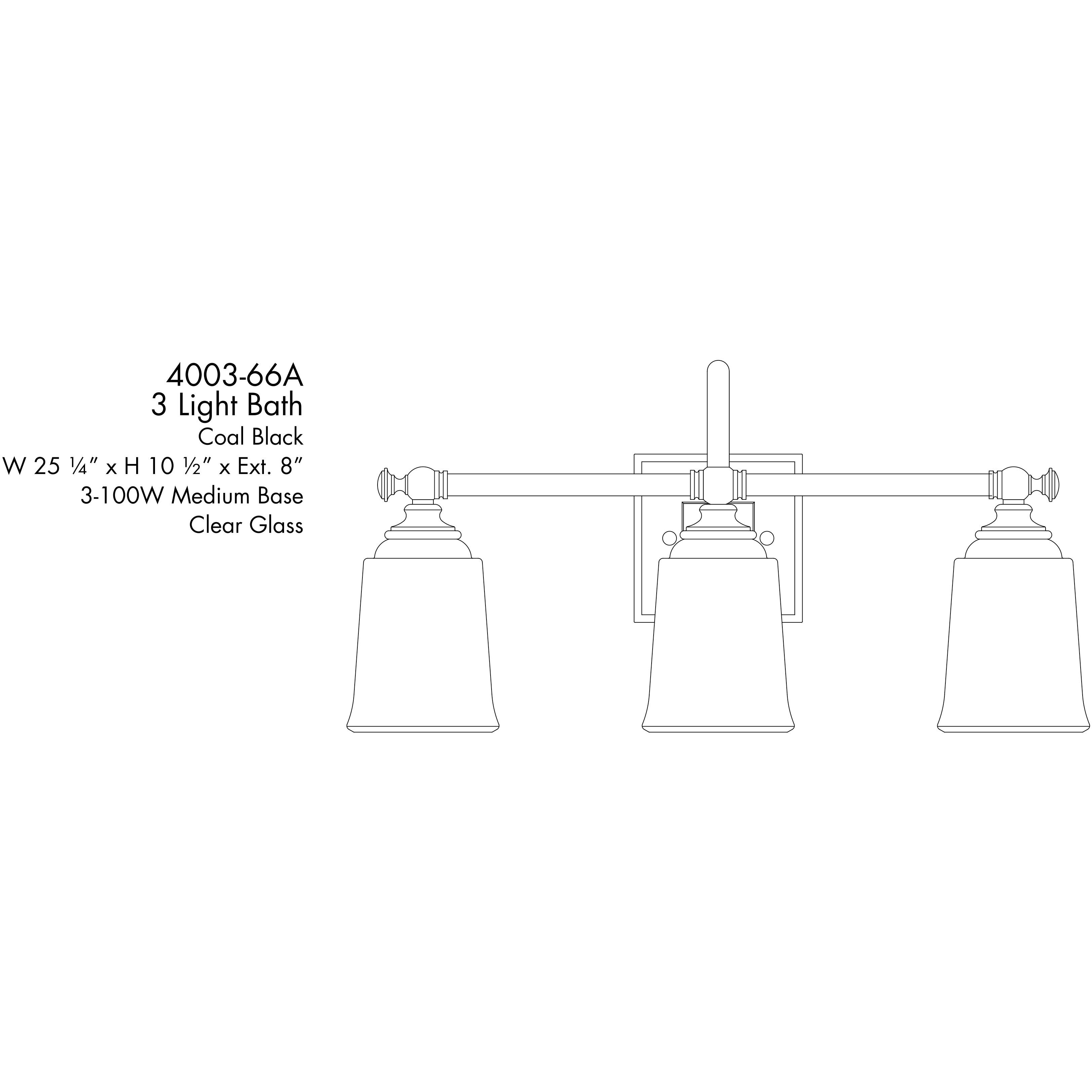 Antonia 3 Light 25.25 inch Coal Black Bath Vanity Light Wall Light